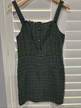 Sleeveless Tweed Mini Dress in Black and Green